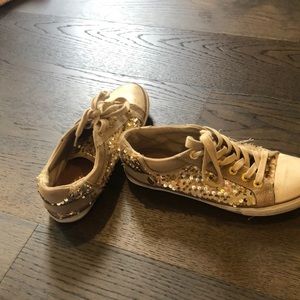 Sparkly gold sneakers/ zipper and snap detailing